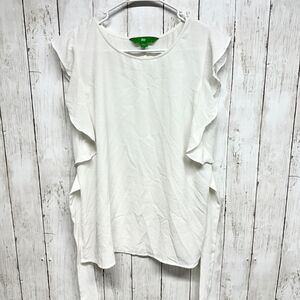 dip Blouse Women Size Medium Ruffled pleated Sides Sleeveless White Round Neck